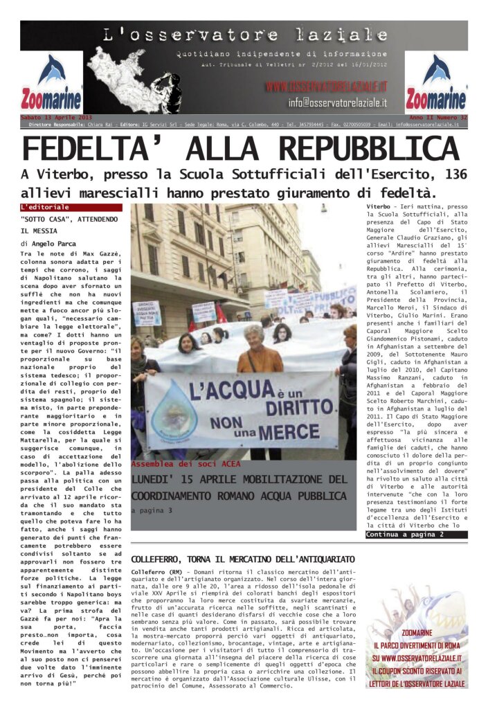 L'osservatore d'Italia edizione del 13 Aprile 2013